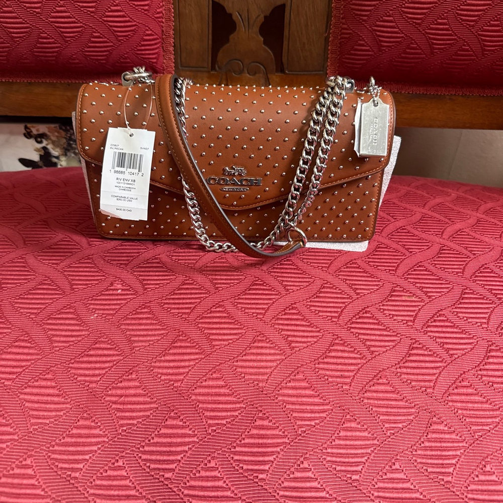 Coach Brown Rev Env Studded Leather Crossbody Bag with Suede Interior - Picture 2 of 10